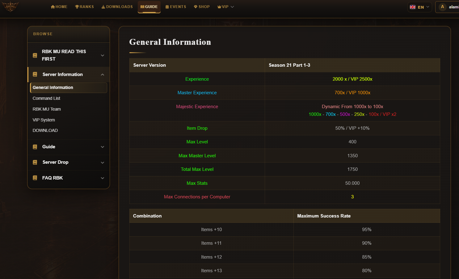 Guide and information page