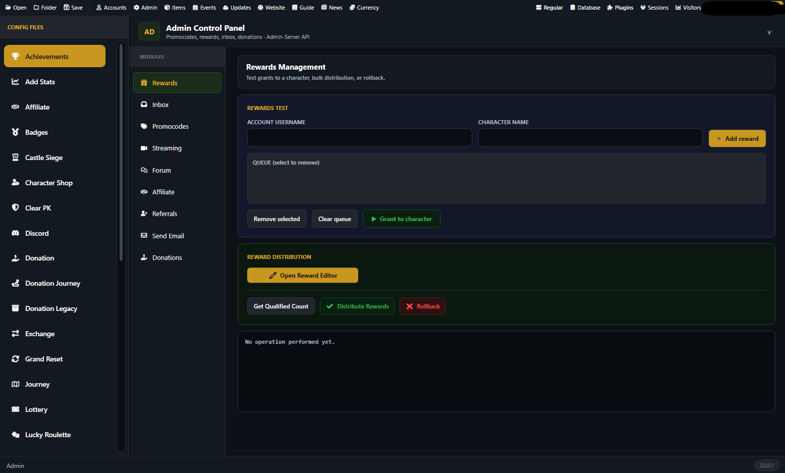 Admin control panel preview